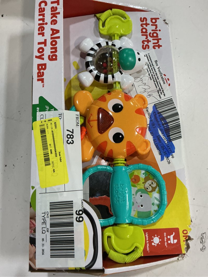 Condition photo showing New/Like New for bright starts take along carrier animal toy bar