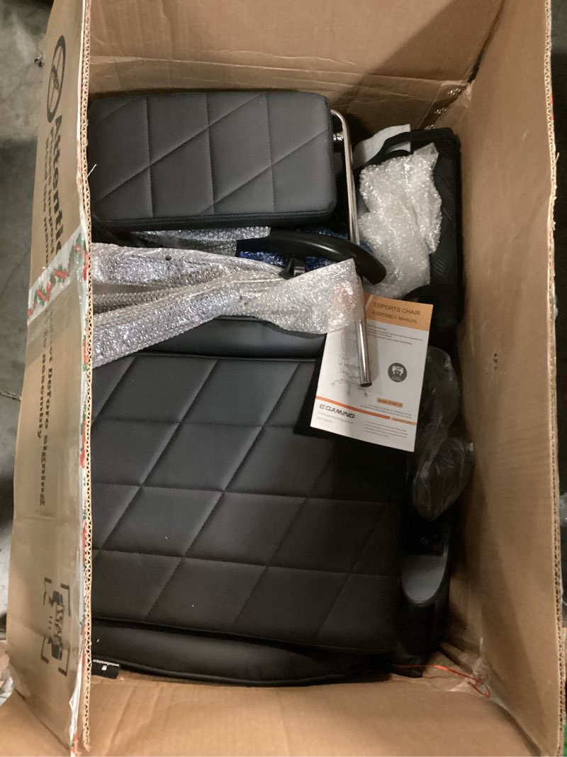 Condition photo showing As Is for gaming chair with footrest, ergonomic high-back pu leather computer chair with 3d adjustable armrests, headrest and lumbar support, office desk chair with diamond stitching for adults & teen ink black