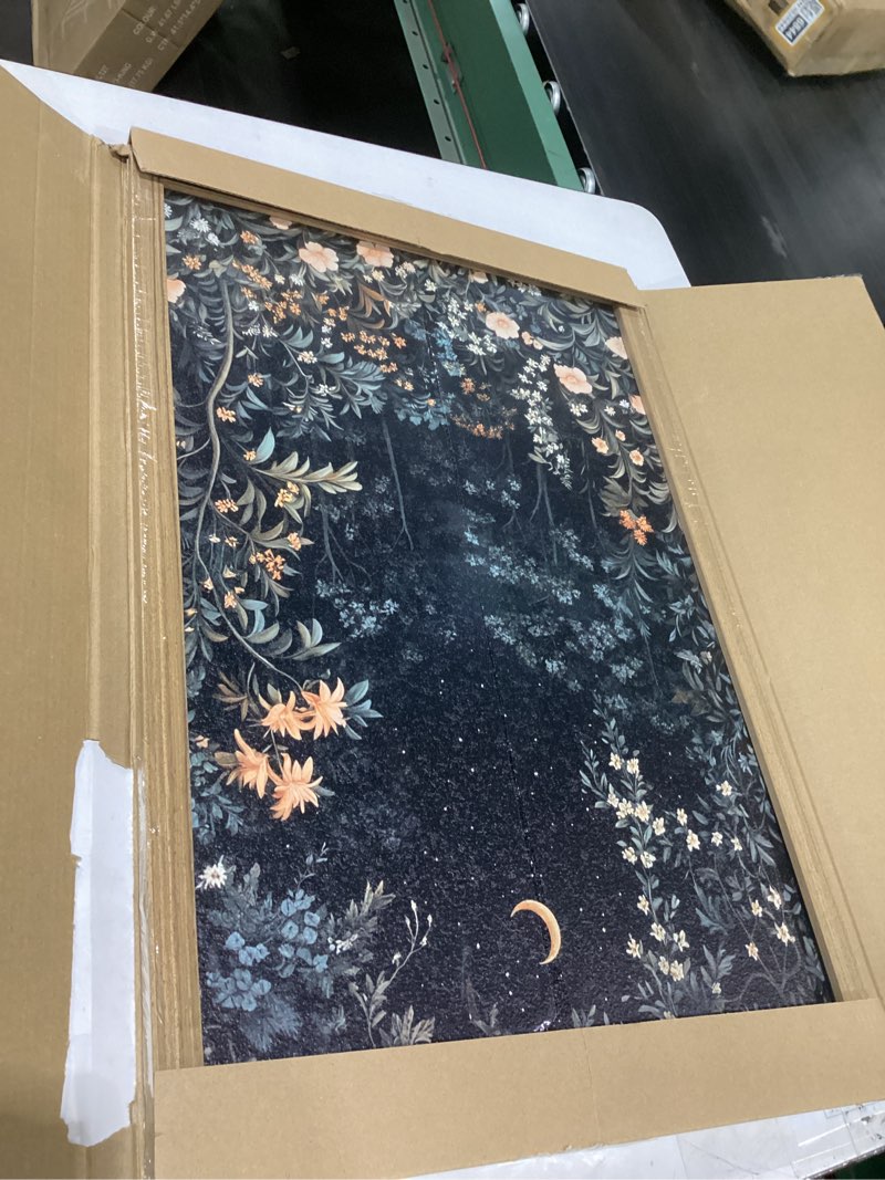 Condition photo showing Good Condition for vintage dark moon botanical wall art william morris night forest wall decor paintings, 3d texture hand drawn sandstone cottagecore flower artwork for living room bedroom 24x16 inch wood framed