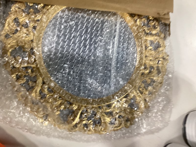 Condition photo showing Good Condition for maxdot 6 pcs 13" baroque mirror charger plates for dinner plates plastic round embossed edge dinner charger for table setting wedding party christmas holiday supplies elegant tabletop (gold) 6 gold