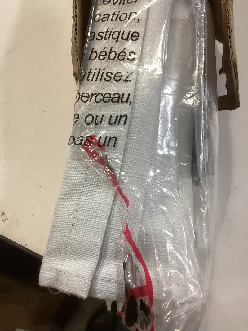 Condition photo showing New/Like New for unishades no drill cordless roman shades for windows, 37" w × 64" h - 100% blackout - linen - mist white 100% blackout - linen - white 37" w × 64" h