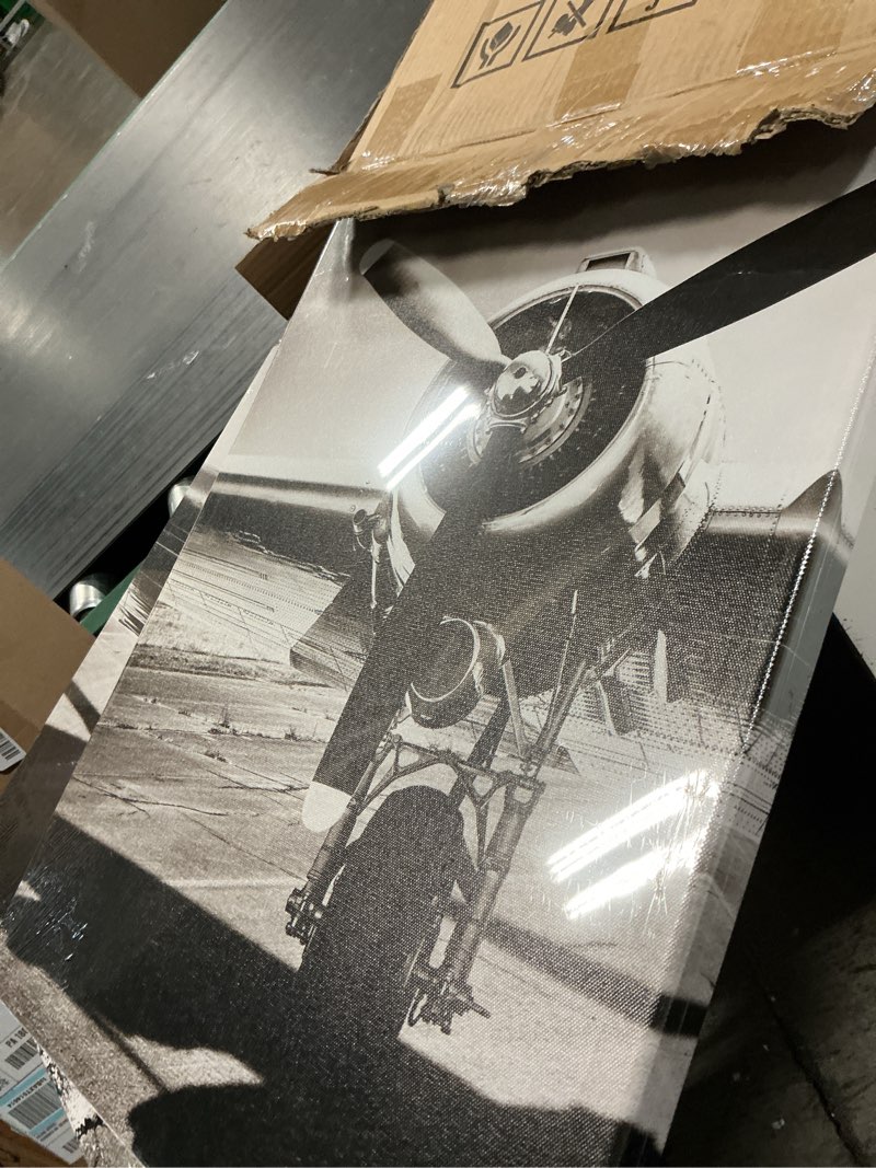 Condition photo showing Good Condition for canvbay 3 panels black and white airplane canvas wall art plane aircraft picture military plane wall decor turbine propeller painting prints for modern home office decor 16x24inchx3pcs