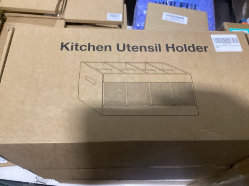Condition photo showing New/Like New for Acacia Rustic Wood Utensil Holder, Extra Large Cooking Holder with Drying Stone Base and 8 Compartments, Farmhouse Kitchen Countertop Organizer