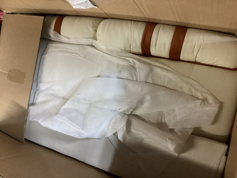 Condition photo showing As Is for (Incomplete,only 1 box)Marsail Sofa Bed, 3-in-1 Convertible Sleeper Sofa, Futon Couch with USB Charging, Side Pockets & Adjustable Backrest, Pull Out Couch for Living Room, Apartment, Loveseat, Velvet Fabric, Beige