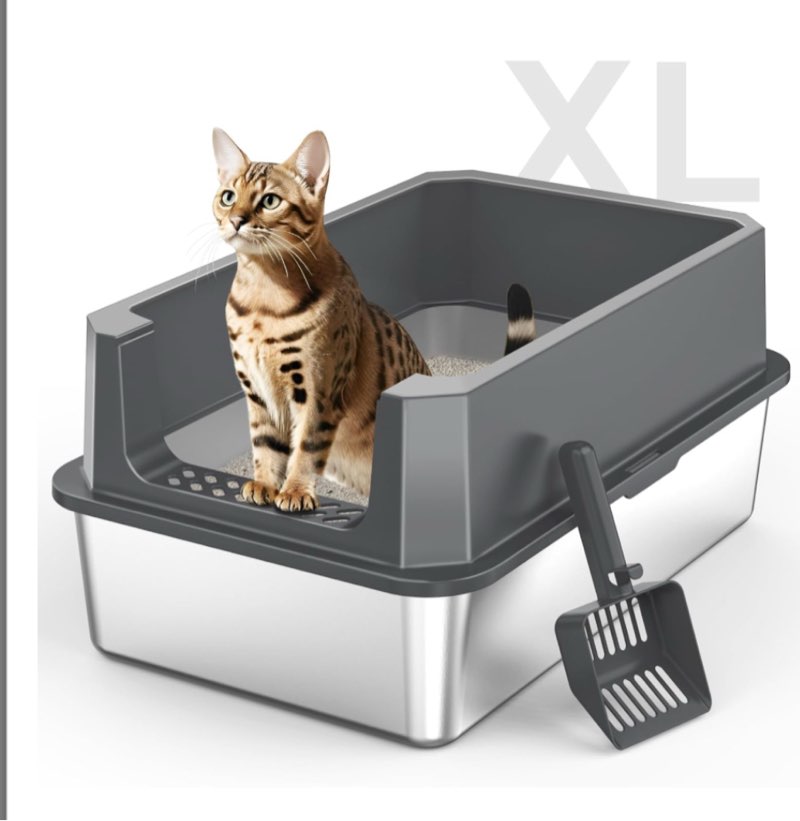 Stainless Steel Litter Box, Extra Large Litter Boxes for Big Cats, XLarge Metal Cat Litter Box with Lid, Anti-Urine Leakage XL Box with High Sides, Easy...