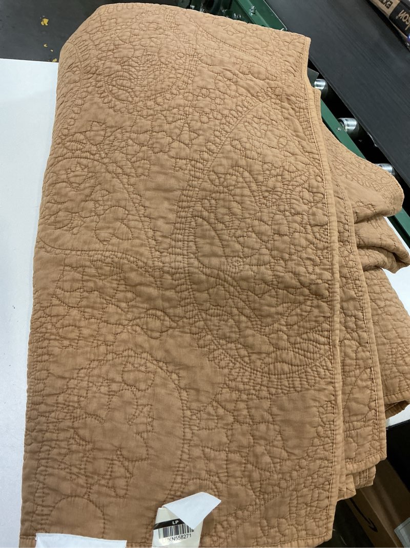 Condition photo showing New/Like New for king garment washed paisley stitch quilt camel - threshold™: microfiber coverlet, year round comfort, oeko-tex certified