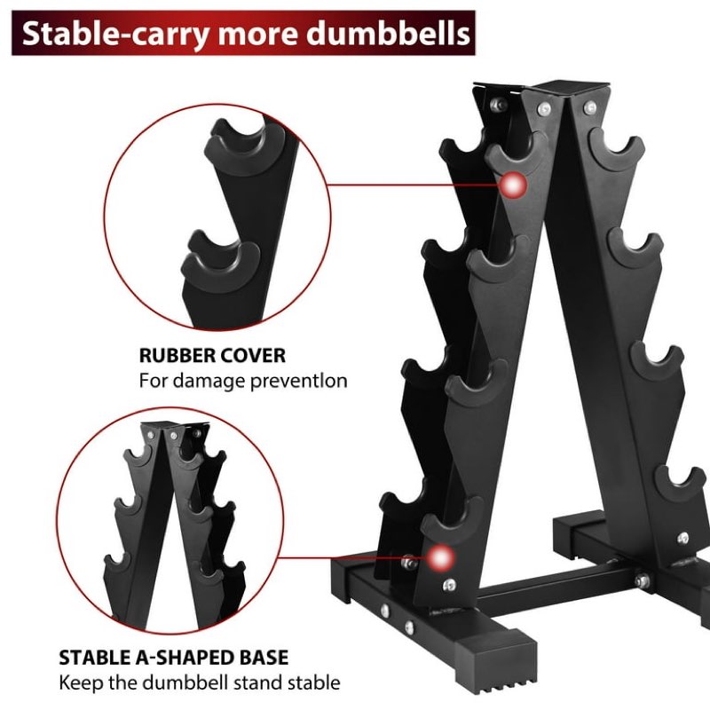balancefrom 100lb rubber coated hex dumbbell weight set with a-frame rack, 5-20 lbs pairs