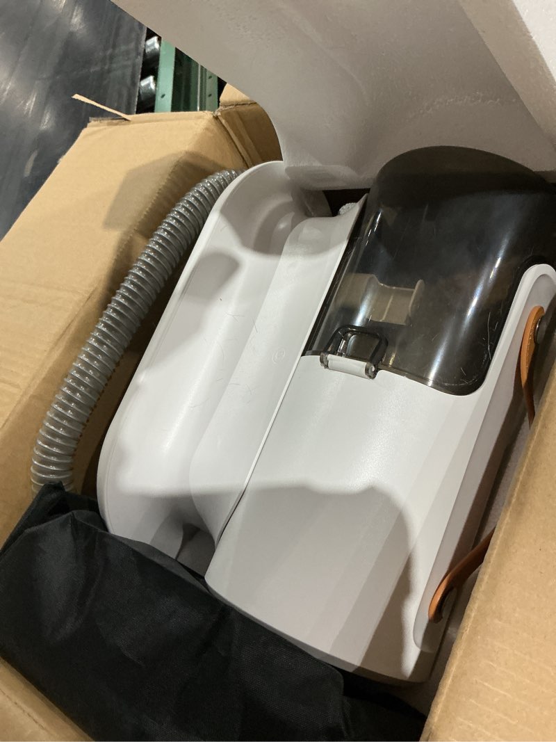 Condition photo showing As Is for airrobo dog grooming vacuum and kit with clipper nail trimmer grinder, 12000pa pet vacuum for shedding grooming, 2l large capacity dog hair vacuum with 8 pet grooming tools, pg100 plus light gray-8-in-1