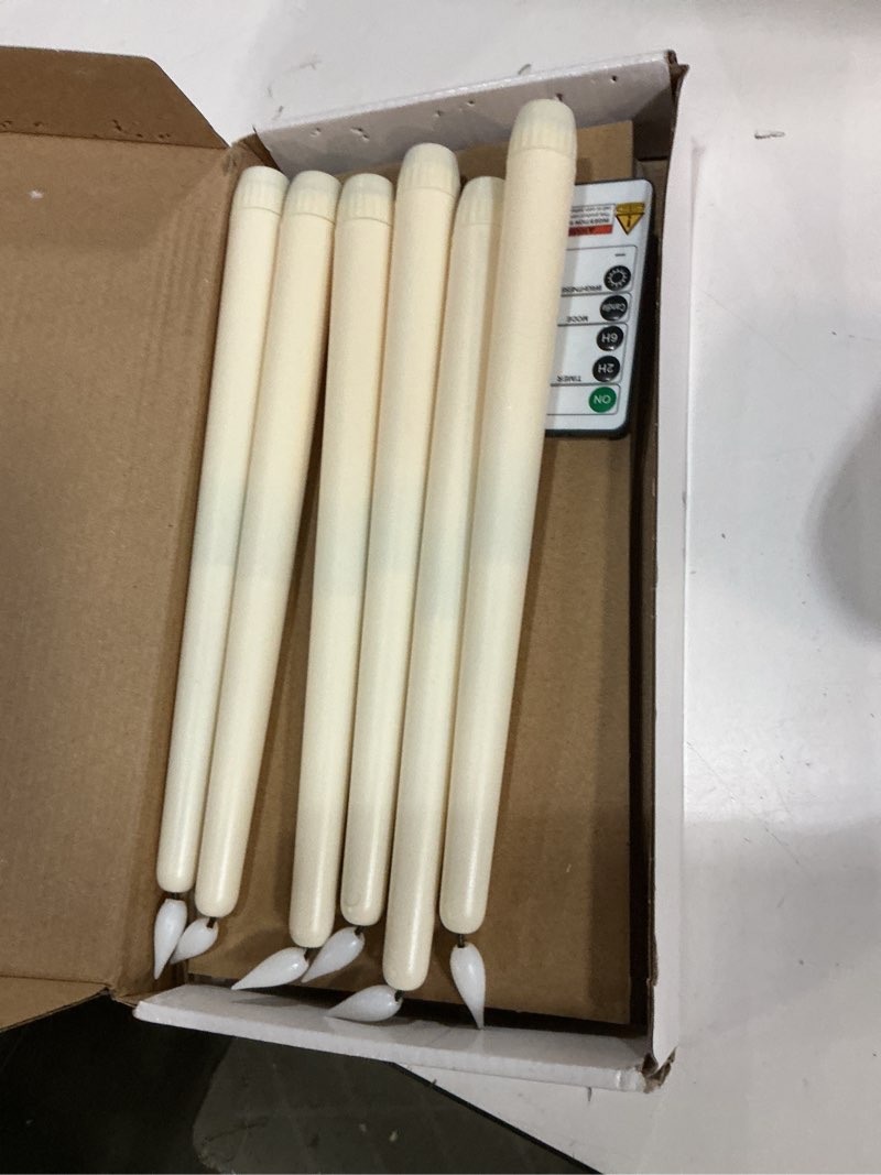 Condition photo showing Good Condition for homemory 12 pcs flameless taper candles with remote timer dimmer, 11 inches ivory taper candles battery operated, plastic led candlesticks with flickering flame for halloween christmas church wedding ivory 12