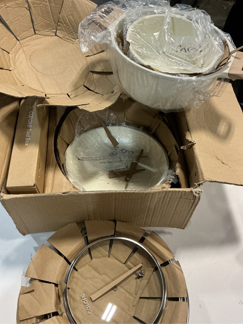 Condition photo showing Good Condition for carote pots and pans set nonstick, white granite induction kitchen cookware set, 10 pcs non stick cooking set w/frying pans & saucepans(pfos, pfoa free) cream white 10 piece