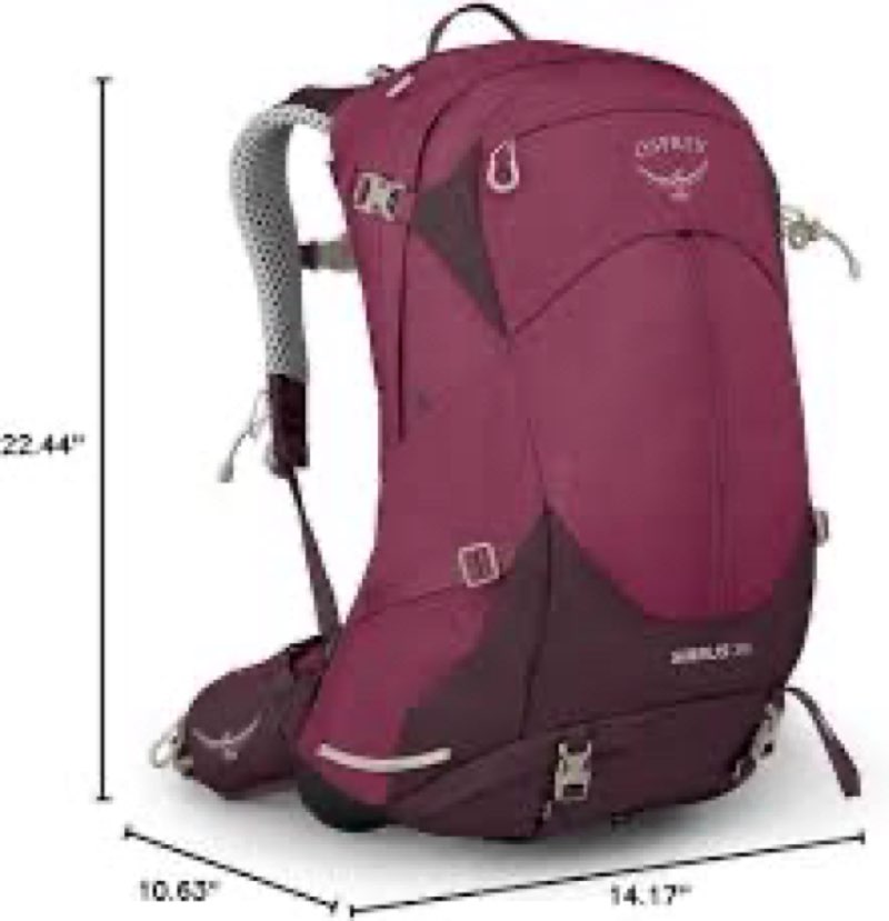 osprey sirrus 34l women's hiking backpack, elderberry purple/chiru tan 34l elderberry purple/chiru tan