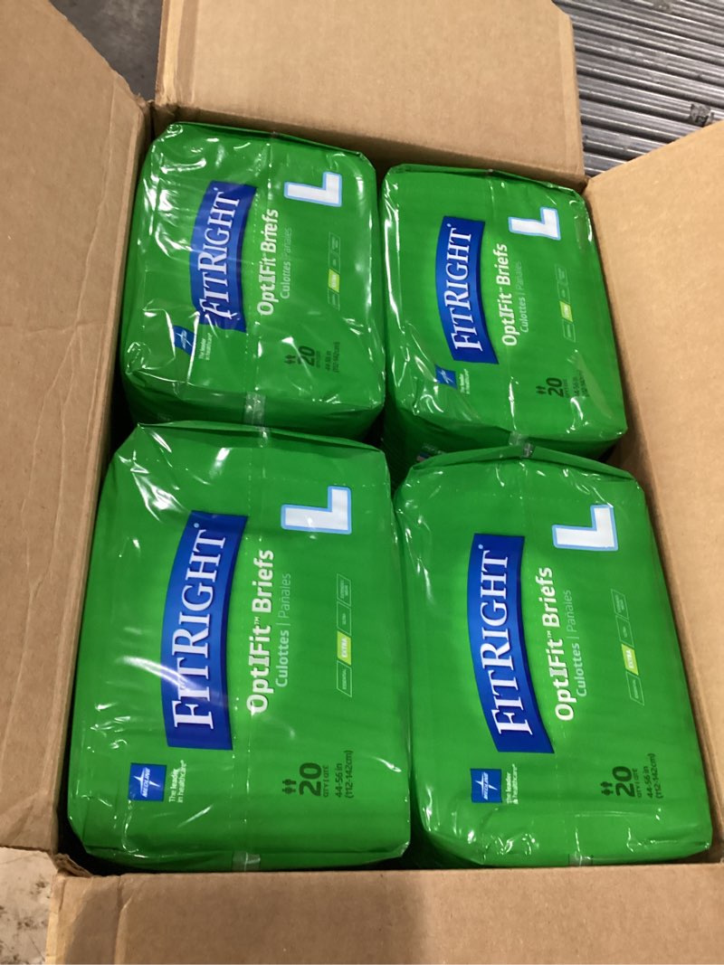 Condition photo showing New/Like New for fitright optifit extra adult briefs, incontinence diapers with tabs, moderate absorbency, large, 44 to 56", 80 count 80 count large