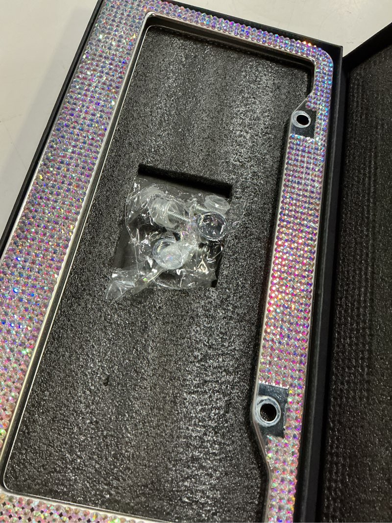Condition photo showing Good Condition for bling license plate frames with high end ribbon gift box,2 pack rhinestone license plate frame,handcrafted crystal premium stainless steel bling license plate frame for women,birthday colorful