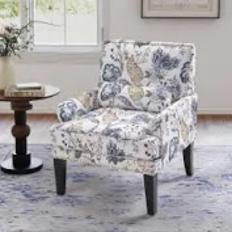 Marchan 28.7'' Wide Vintage Floral Soft Upholstered Fabric Armchair with Nailhead Trim and Lumbar Pillow