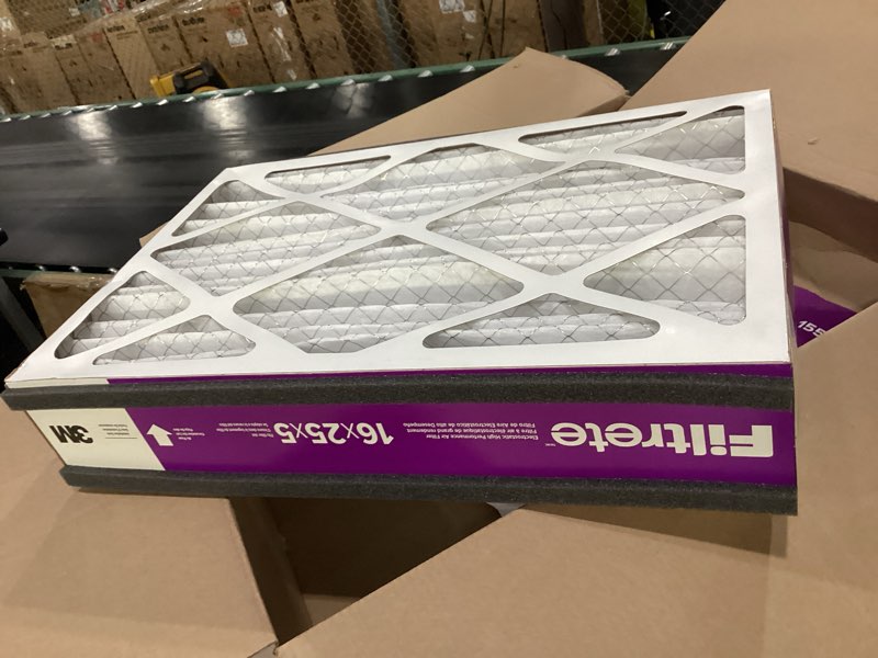 Condition photo showing Good Condition for filtrete 16x25x5 ac furnace air filter, mpr 1550, merv 12, fits honeywell & trion airbear, certified asthma & allergy friendly, electrostatic air filter, 1-pack (actual size 15.75 x 24.13 x 4.88) 4.9" x 24.1" x 15.6"