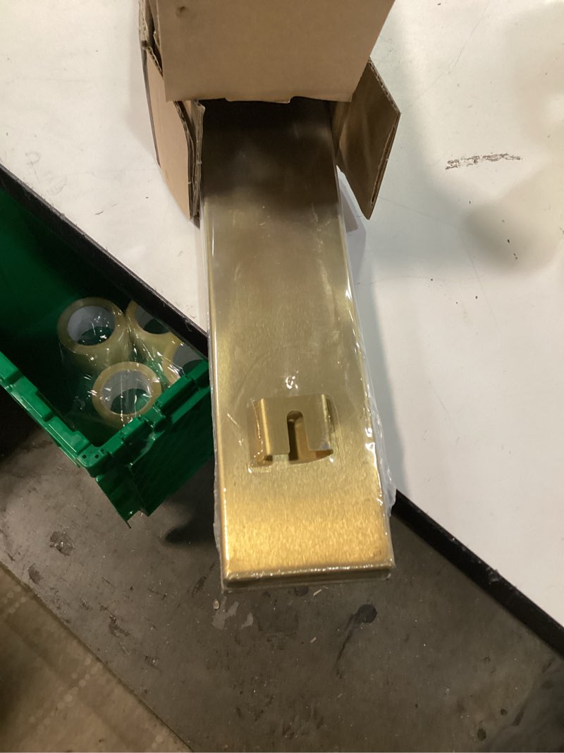 Condition photo showing New/Like New for Gold Shower Drain, 36 Inch Linear Shower Drain with Removable Tile Insert Grate, 2 in 1 Bathroom Modern 304 Stainless Steel Brushed Gold Shower Floor Drain with Adjustable Feet,Hair Strainer Brushed Gold 36IN