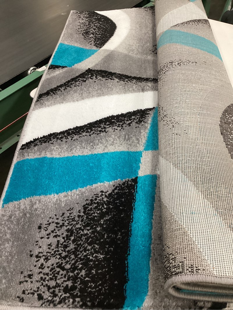 Condition photo showing Good Condition for 2305 Turquoise White Swirlss 3'11 x 5'4 Modern Abstract Area Rug Carpet