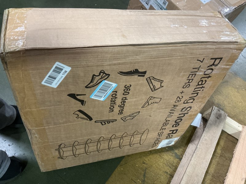 Condition photo showing Good Condition for 7 Tier Rotating Shoe Rack with 4 Universal Wheels, 360° Revolving Free Standing Shoe Organizer, Multifunctional Storage Revolving Shoe Rack Tower, Spinning Shoe Racks Display Lazy Susan Equipped