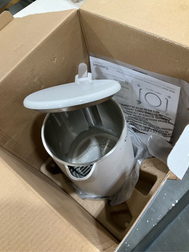 Condition photo showing As Is for Cuisinart Soho 1-Liter Double Wall Electric Hot Water Kettle, Tea Kettle with Stainless Steel Interior, One Touch Operation to Boil Water for Tea, Hot Cocoa, or Instant Oatmeal, CK-10TR, Truffle Truffle 1.1 Quarts