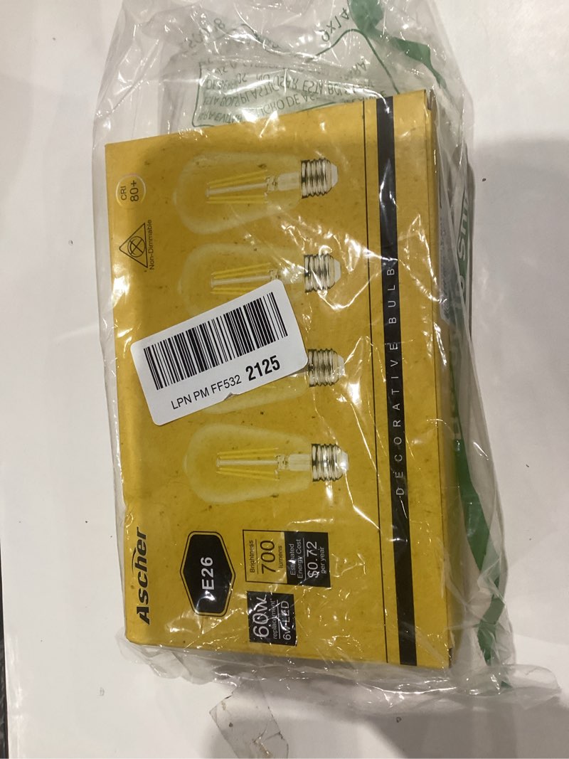Condition photo showing New/Like New for Ascher Vintage LED Edison Bulbs, 6W, Equivalent 60W, Non-Dimmable, High Brightness Warm White 2700K, ST58 Antique LED Filament Bulbs with 80+ CRI, E26 Medium Base, Clear Glass, Pack of 4 2700k 4 Count (Pack of 1)
