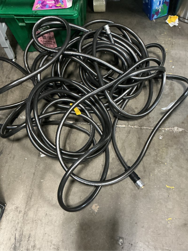 Condition photo showing As Is for garden hose 5/8" x 50ft - brass rubber heavy duty water hose 600 psi burst pressure, durable flexible hose for yard, car wash, pets black 50ft black