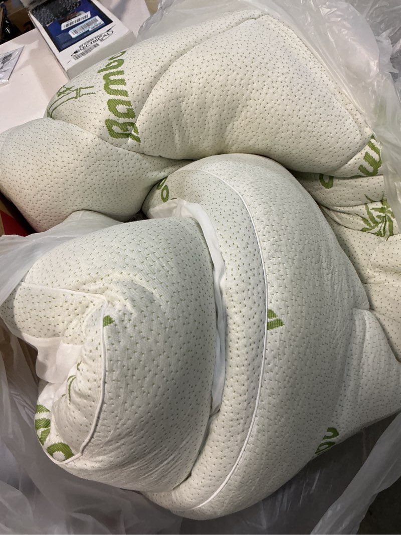 Condition photo showing As Is for mattress topper queen size, cooling extra thick breathable viscose made from bamboo mattress pad, soft quilted fitted mattress cover with 1000 gsm down alternative fill (8-21”deep pocket) white queen