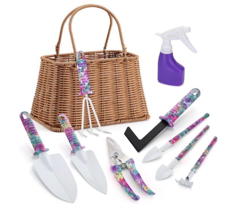 gardening gifts for women gardeners- garden tools set with woven basket gardening kit with trowel pr