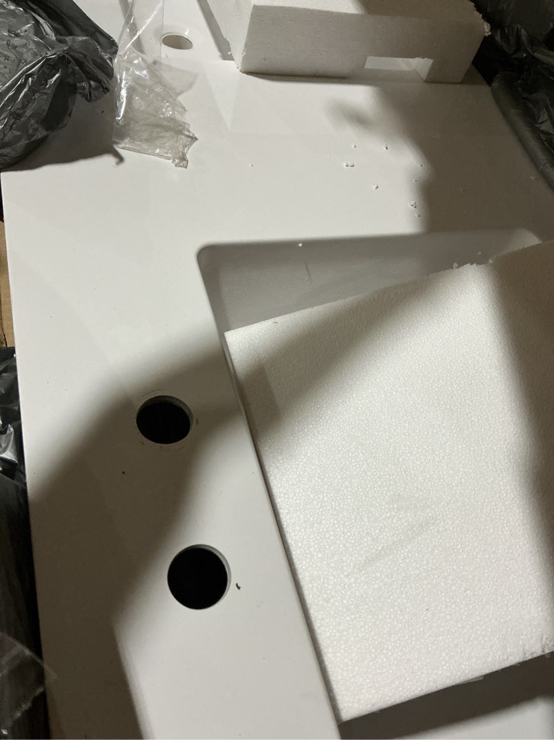 Condition photo showing As Is for project source cultured marble vanity tops 61-in white cultured marble integral double sink 3-hole bathroom vanity top