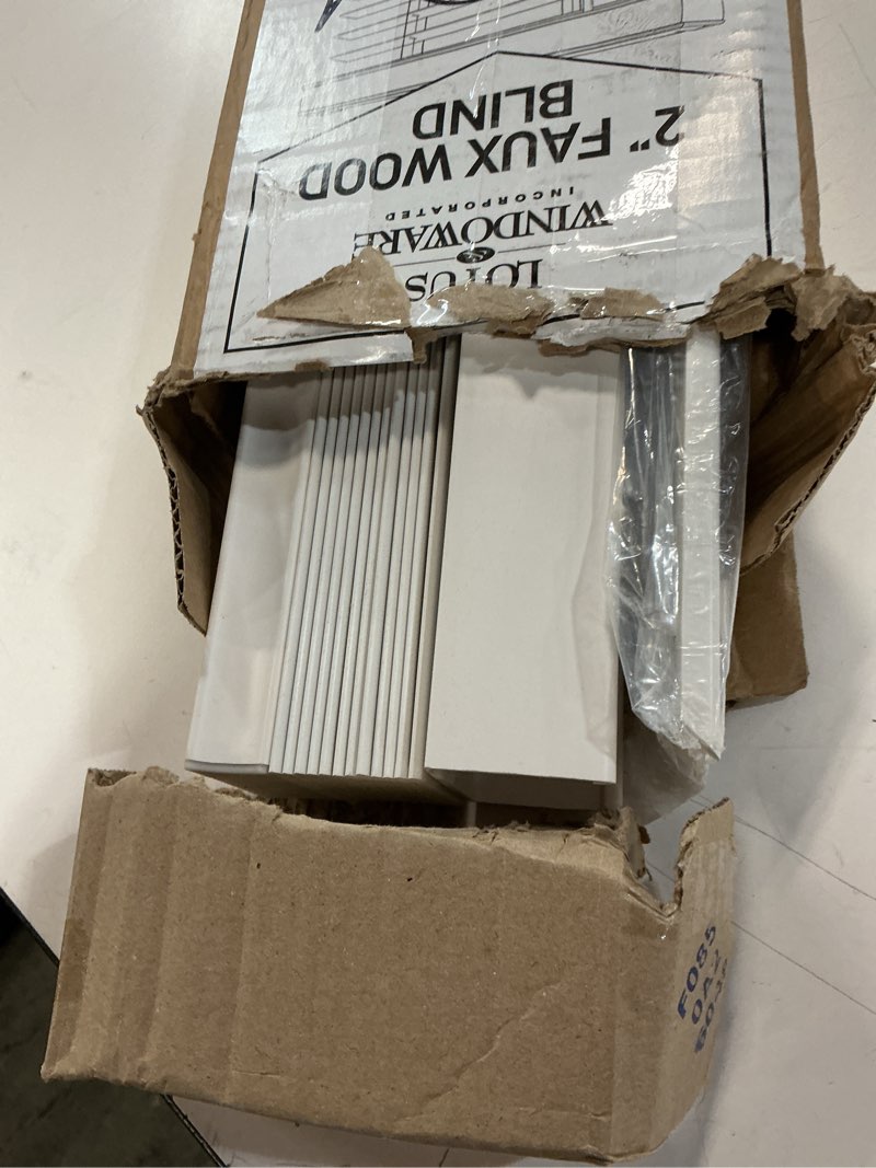 Condition photo showing Good Condition for LOTUS & WINDOWARE Cordless Faux Wood Blinds, 27" Wide x 24" Long, Smooth, Snow White, 2 Inch Horizontal Blinds – for Living Room, Bedroom, Interior Door Windows