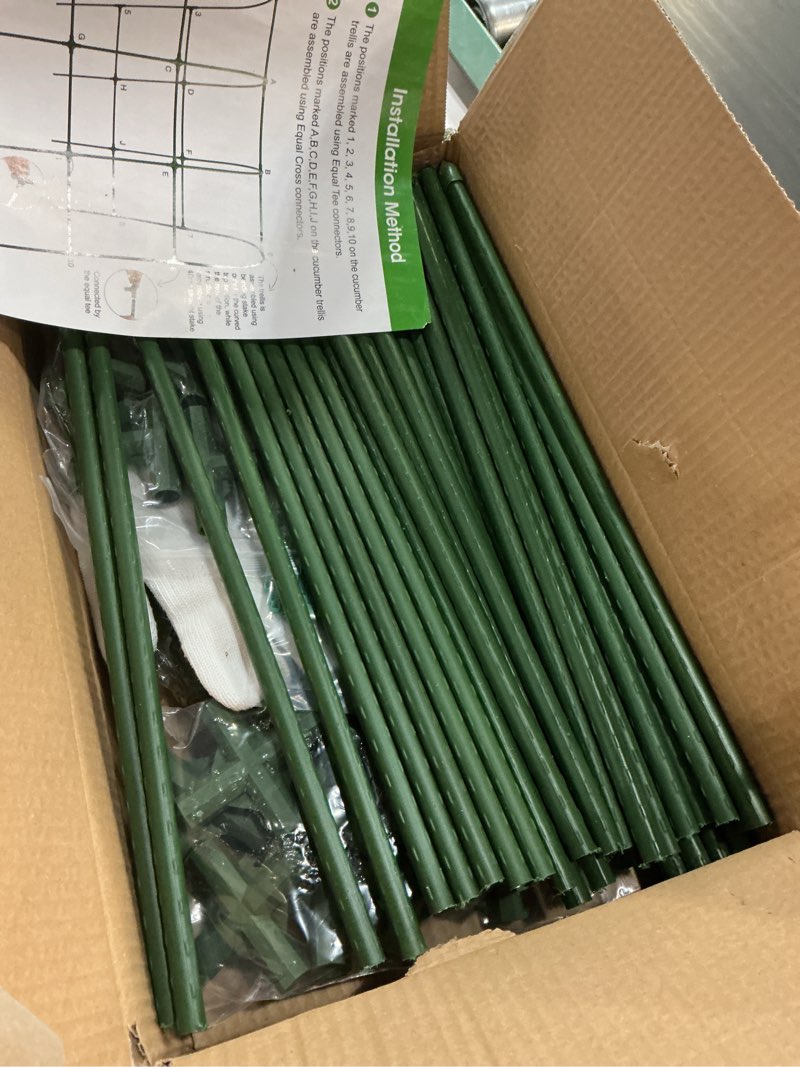 Condition photo showing New/Like New for cucumber trellis for raised bed, u-shape garden trellis for climbing plants outdoor, metal arch vegetables trellis, plant support for grape vine beans squash peas flower 48"lx32"wx48"h