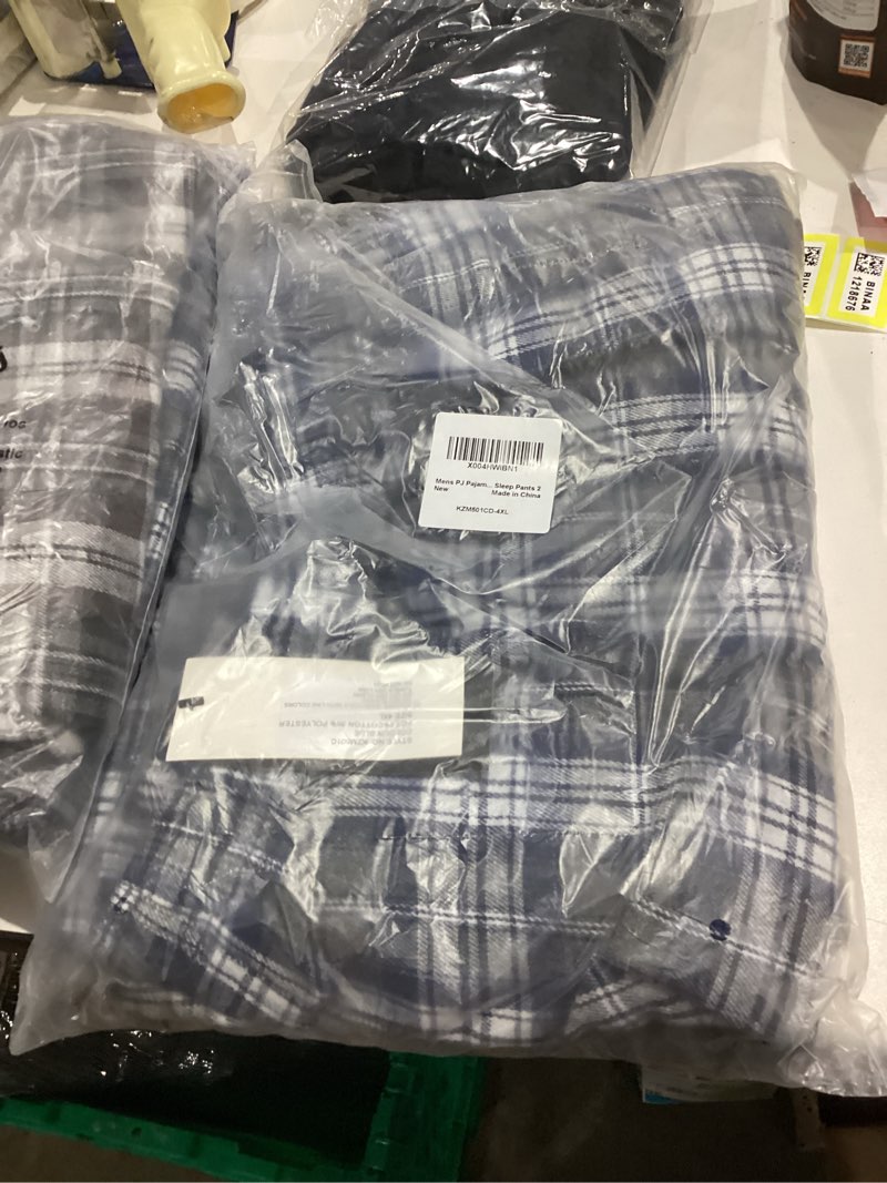 Condition photo showing New/Like New for Mens PJ Pajama Pants Elastic wasit Lounge Sleep Pants 2 Pack Blue White Plaid/Brown Black Plaid Large