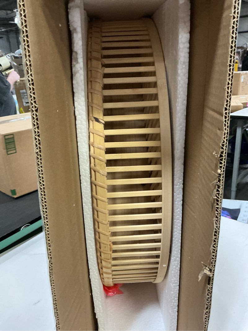 Condition photo showing Good Condition for Rattan Wall Shelf 3 Tier Boho Wall Mounted Shelf Farmhouse Handcraft Round Floating Shelf Display Rack Storage Circular Hanging Shelf for Livingroom Home Decor