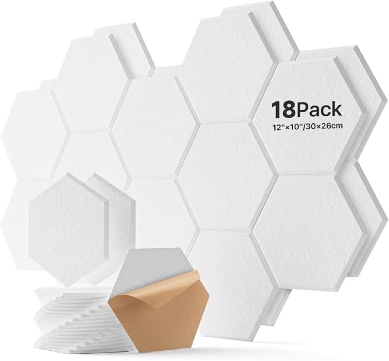 18 Pack Hexagon Acoustic Panels, Self-Adhesive Soundproof Wall Panels, High Density Acoustic Wall Pa