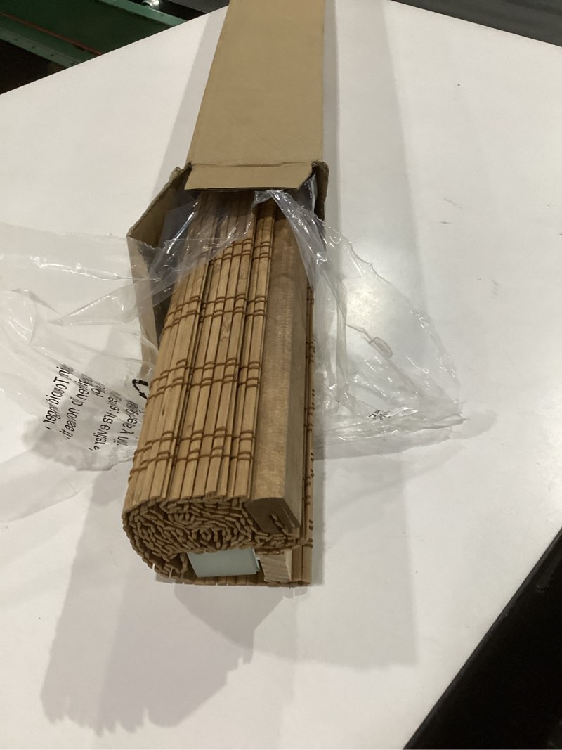 Condition photo showing As Is for lazblinds no tools no drill cordless bamboo roman shades, light filtering window treatment, roll up bamboo blinds for windows 32'' w x 48'' h, ceylon light russet light filtering-ceylon light russet 32" w x 48" h