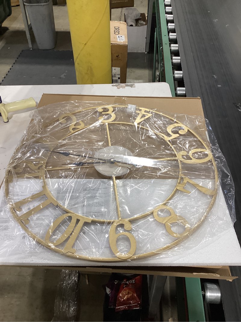 Condition photo showing Good Condition for Large Wall Clock 24 Inch Gold Clocks for Living Room, Decorative Wall Clocks Battery-Operated, Modern Metal Round Clock Silent Non Ticking for Kitchen Mantel Bedroom Office Decor, Arabic Numerals Gold Arabic Number 24 Inch