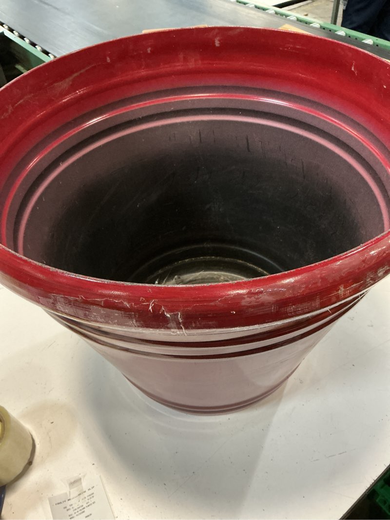 Condition photo showing As Is for style selections 20.35-in w x 17.38-in h red resin contemporary/modern indoor/outdoor planter