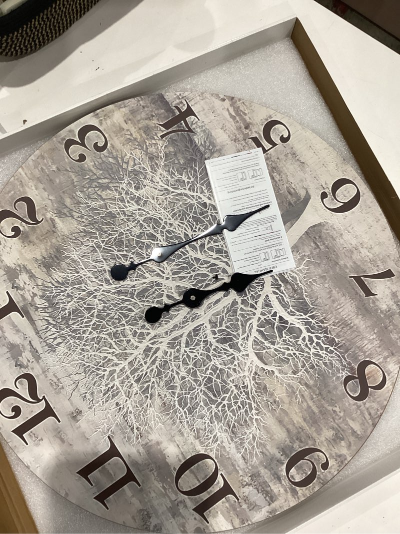 Condition photo showing Good Condition for xfm large farmhouse wall clock silent wooden wall clocks battery operated 24 inch rustic country tree of life clock decorative for kitchen living room bedroom 24 inch gray