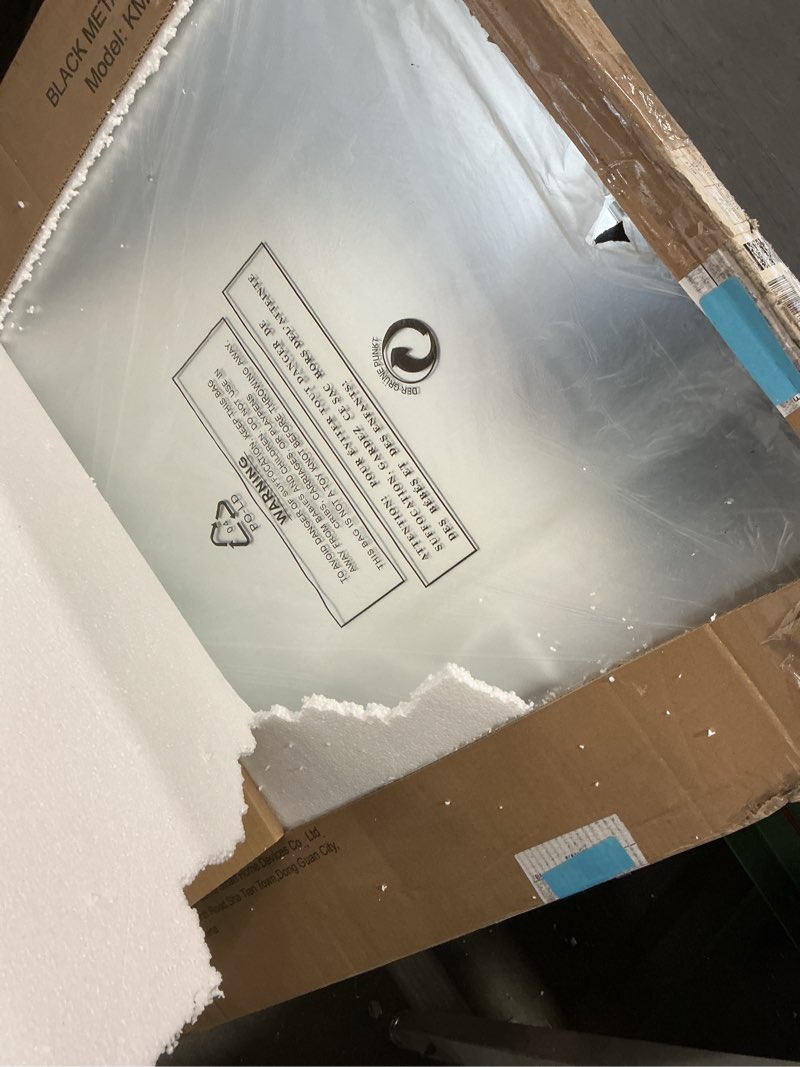 Condition photo showing Good Condition for WEER 36X30 Inch Black Metal Framed Bathroom Mirror, Matte Black Bathroom Vanity Mirror, Rectangular Black Wall Mirror for Bathroom, Tempered Glass, Rounded Corner, Hangs Horizontal or Vertical Black 36"L x 30"W