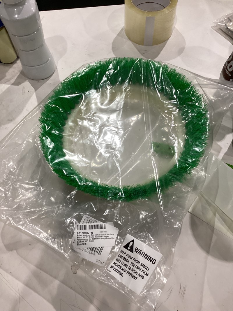 Condition photo showing New/Like New for bissell biggreen commercial 237.057bg scrub brush, 0.015" bristle diameter crimped polypropylene for bgem9000 easy motion floor machine, 12", green