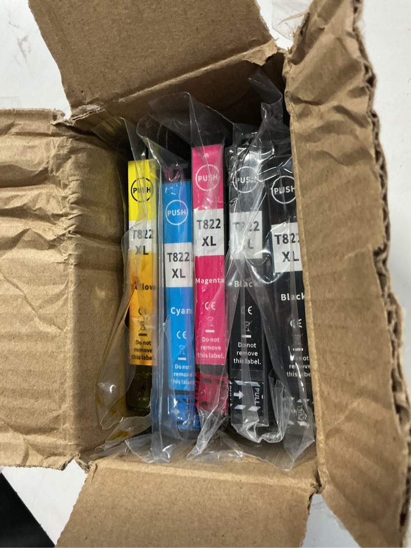 Condition photo showing As Is for reluen 5-pack 822xl high capacity ink cartridges – replacement set (2 black, 3 color: cyan, magenta, yellow)