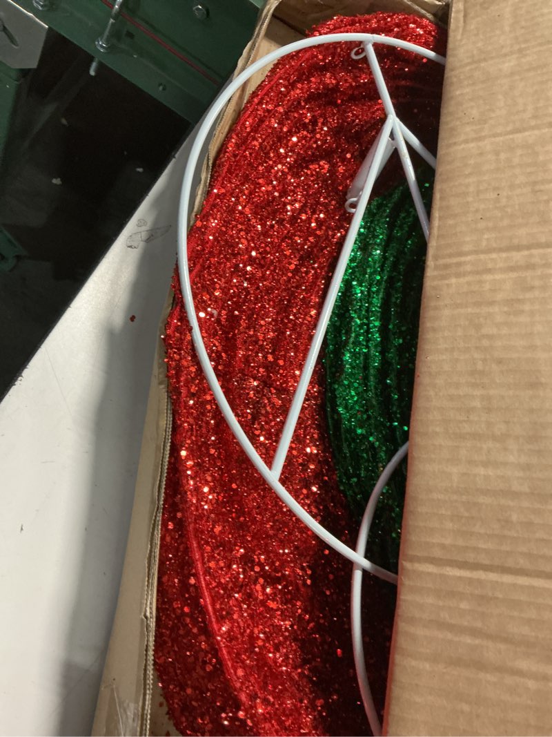 Condition photo showing As Is for 2Pcs 3FT Lighted Christmas Ornament Set - Expandable Outdoor, Indoor Holiday Decor with 200 LED Lights, Easy Assembly & Weatherproof, Red & Green Light-Up Ball for Yard, Garden, Storefront. Red,Green