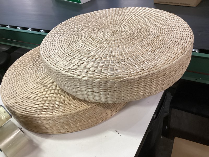 Condition photo showing New/Like New for HUAWELL 2 Pack Super Bigger Size Tatami Floor Pillow Sitting Cushion, Round Padded Room Floor Straw Mat for Outdoor Seat Dia: 60CM (23.6)