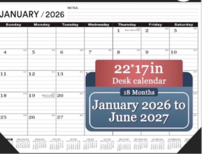 Desk Calendar 2026(January 2026 - June 2027)?2026 Desk Calendar Large 22 x17?2026 Calendar,Classic B