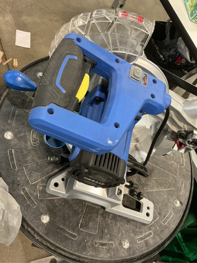 Condition photo showing As Is for kobalt 10-in 15-amp dual bevel sliding compound corded miter saw with laser guide