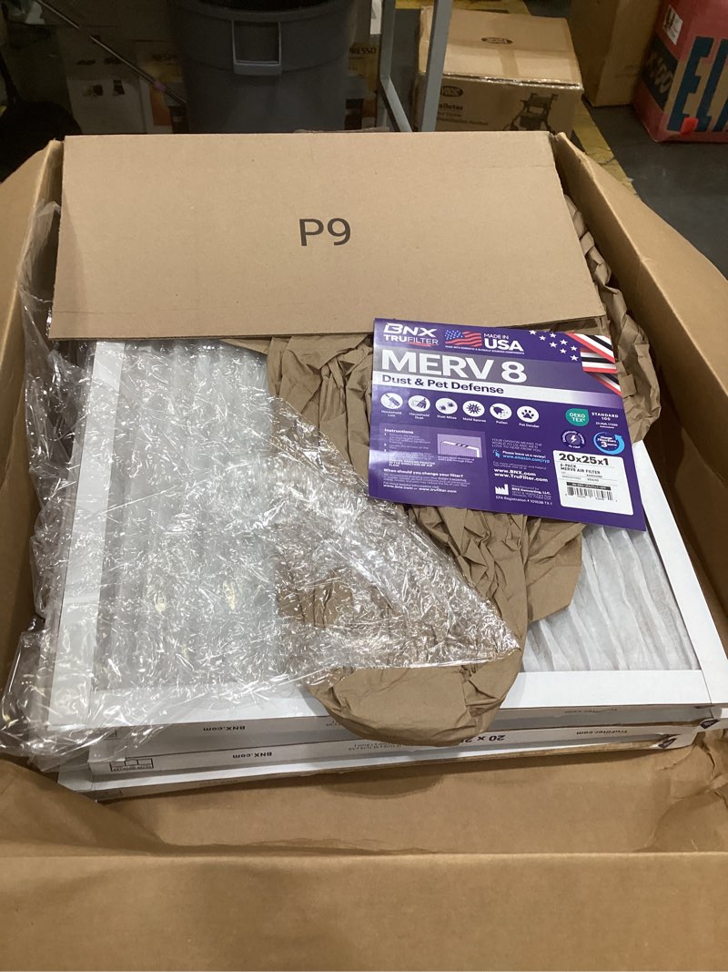 Condition photo showing As Is for bnx trufilter 20x25x1 air filter merv 8 (6-pack) - made in usa – dust & pet defense electrostatic pleated air conditioner hvac ac furnace filters for dust, pet, mold, pollen mpr 600 – 700 & fpr 5 20x25x1 6-pack