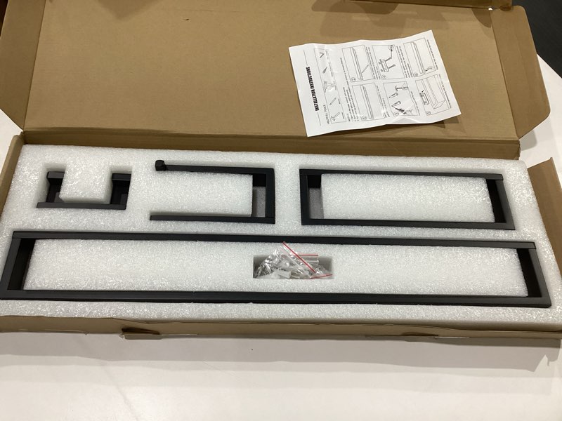 Condition photo showing New/Like New for TNOMS Black Towel Bar Set, 4-Pieces Bathroom Hardware Set Modern Bathroom Towel Holder Set SUS304 Stainless Steel Wall Mounted Towel Rack Set,23.6 Inch Matte Black B