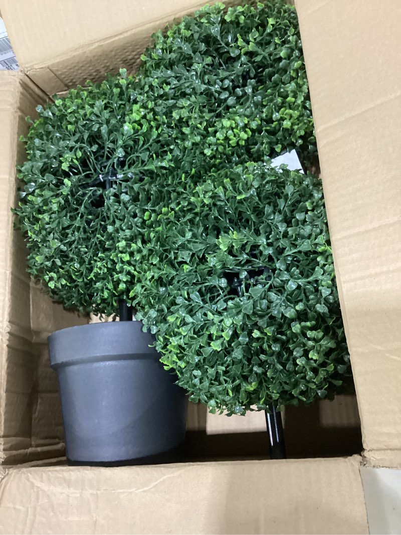 Condition photo showing Good Condition for nearly natural 36in artificial triple ball boxwood topiary tree - indoor outdoor realistic faux greenery for home patio office decor, low maintenance