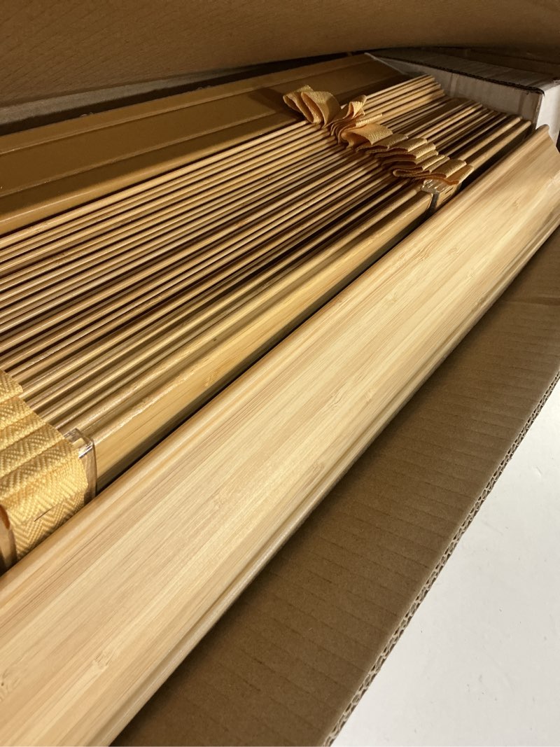 Condition photo showing As Is for Cordless 2" Bamboo Blinds,Indoor Windows Light Filtering Horizontal Shutters, Room Darkening Window Shades for Bedrooms, Living Rooms, Offices & Apartments Natural 22.5" W x 48" H Natural 22.5"W x 48"H