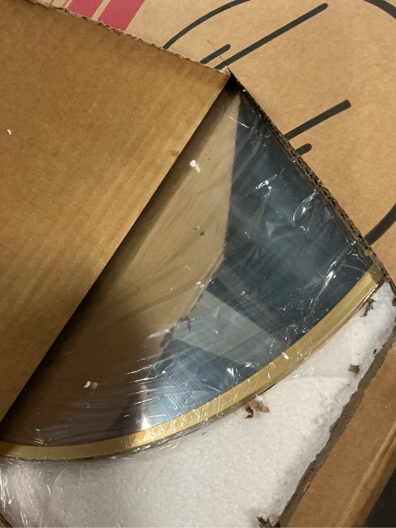 Condition photo showing New/Like New for round bathroom mirror for wall, 2 pack 22 inch circle bathroom mirrors for over sink, modern circular metal frame for vanity, entryway, bedroom, living room(gold) gold 22"l x 22"w-2pcs