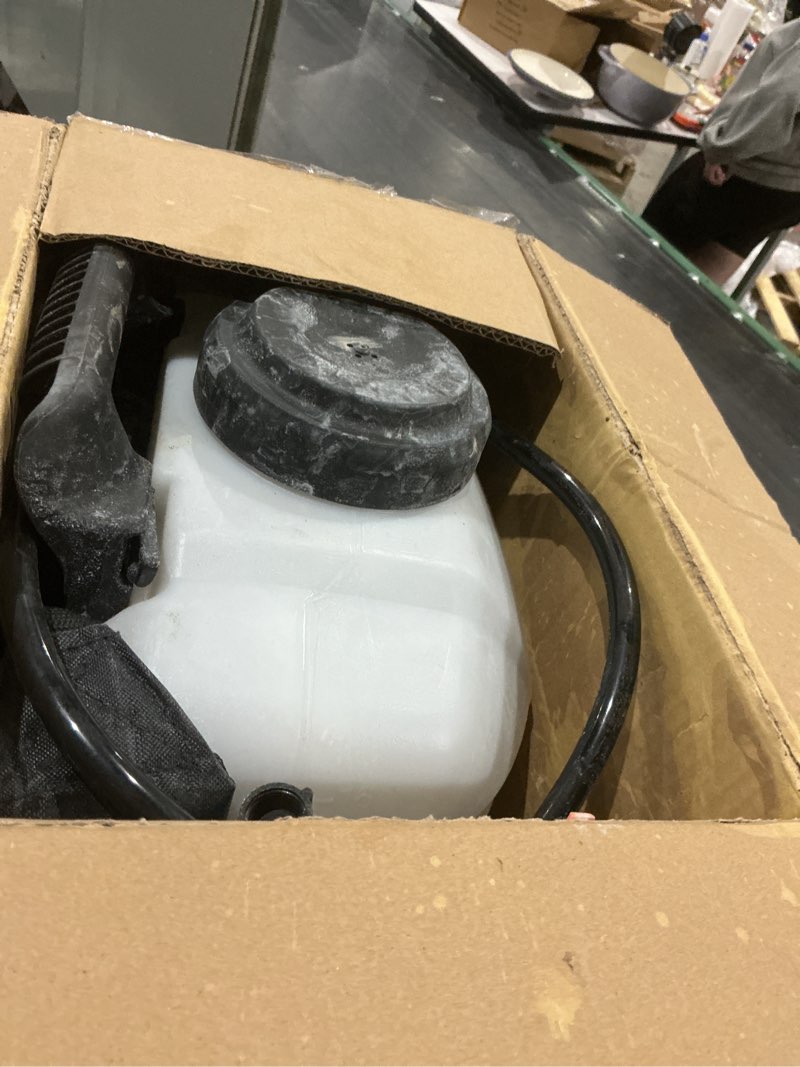 Condition photo showing As Is for battery powered backpack sprayer 4 gallon, 0-100 psi strong electric sprayer compatible with makita 18v battery, 5 nozzles, weed sprayer for lawn & garden, yard, fertilizer (battery inc)